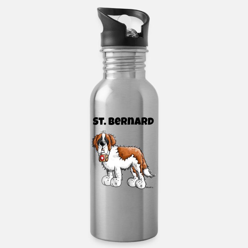 Der Bernhardiner ist da - Trinkflasche mit integriertem Trinkhalm - Lightsilver
