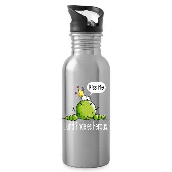 Küss mich oder finde es heraus - Frosch - Geschenk - Trinkflasche mit integriertem Trinkhalm - Lightsilver - Rechts