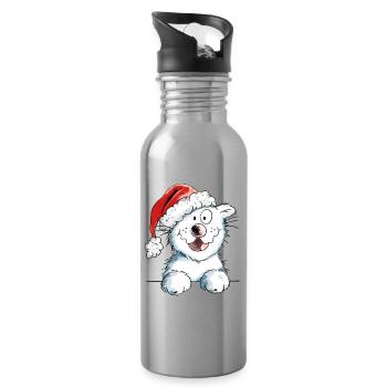 Neugierige Weihnachtskatze - Katze - Geschenk - Trinkflasche mit integriertem Trinkhalm - Lightsilver - Rechts