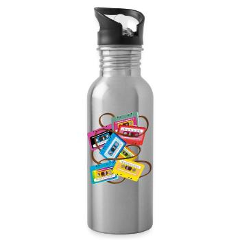 bunte 80er Jahre Musikkassetten mit Bandsalat - Trinkflasche mit integriertem Trinkhalm - Lightsilver - Rechts