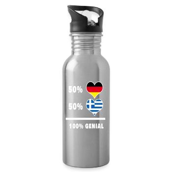 Deutschland und Griechenland Genial / Geschenk - Trinkflasche mit integriertem Trinkhalm - Lightsilver - Rechts