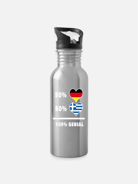 Deutschland und Griechenland Genial / Geschenk - Trinkflasche mit integriertem Trinkhalm - Lightsilver