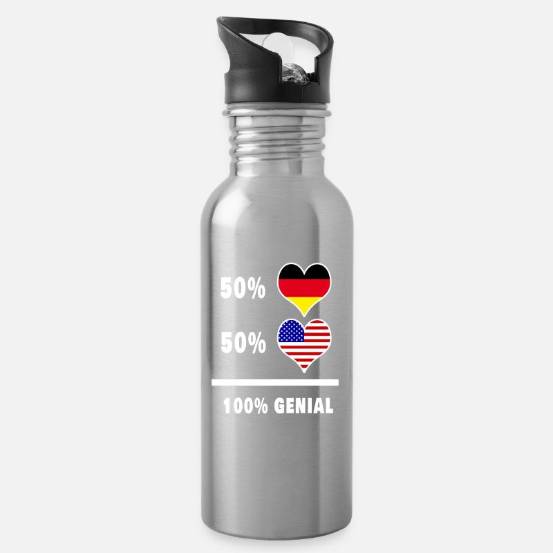 Deutschland und USA Genial / Geschenk - Trinkflasche mit integriertem Trinkhalm - Lightsilver