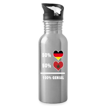 Deutschland und Marokko Genial / Geschenk - Trinkflasche mit integriertem Trinkhalm - Lightsilver - Rechts