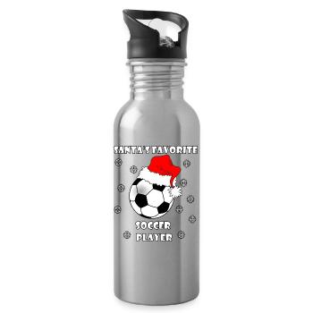 Football with Christmas hat and snow for football Christmas - Water bottle with straw - silver - Right