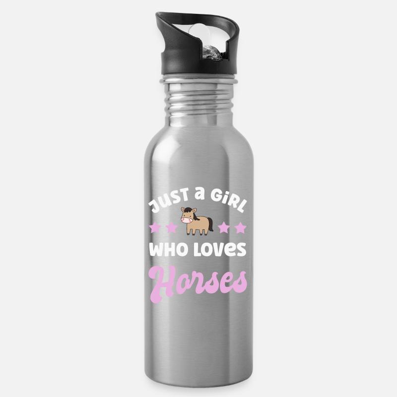 Pferd Pferde - Trinkflasche mit integriertem Trinkhalm - Lightsilver