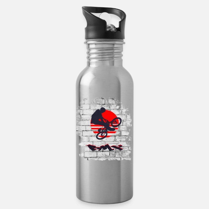 BMX - Trinkflasche mit integriertem Trinkhalm - Lightsilver