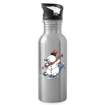 Fröhlicher Schneemann auf Skiern mit roter Mütze. - Trinkflasche mit integriertem Trinkhalm - Lightsilver - Rechts