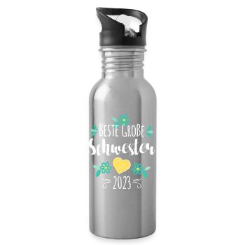 Beste Große Schwester 2023 - Trinkflasche mit integriertem Trinkhalm - Lightsilver - Rechts
