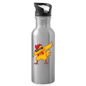 Funny Dabbing Chicken Cool Farm Animal Farm Humor - Water bottle with straw - silver - Right