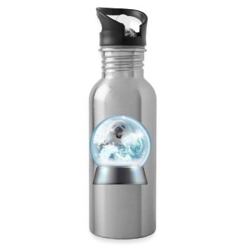 Snow Globe Puppy in Winter Glint - Water bottle with straw - silver - Right