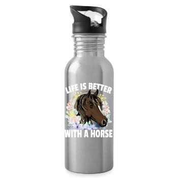 Life is better with a horse - Water bottle with straw - silver - Right