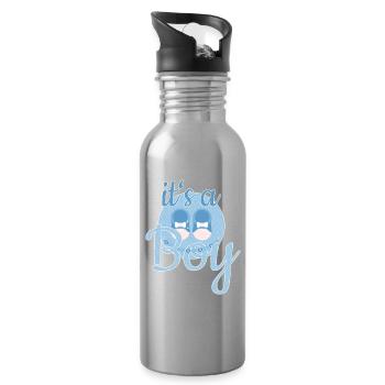Cadeau Bébé Garçon - Gourde avec paille intégrée - argent clair - Droite