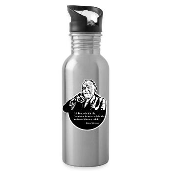 Zitat Konrad Adenauer: Ich bin wie ich bin - Trinkflasche mit integriertem Trinkhalm - Lightsilver - Rechts