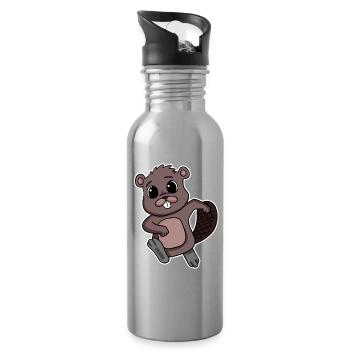 Biber Nagetier Tier Liebe - Trinkflasche mit integriertem Trinkhalm - Lightsilver - Rechts