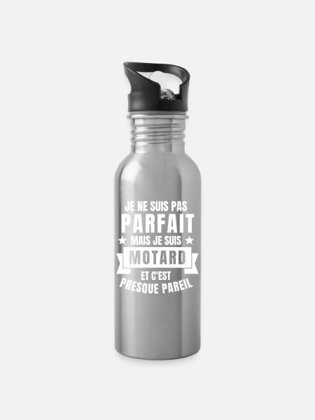moto, moto sport, moto humour - Gourde avec paille intégrée - argent clair