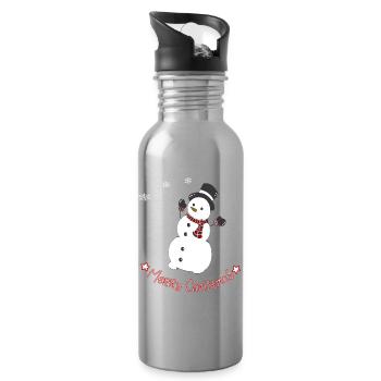 Bonhomme de neige joyeux avec écharpe - Gourde avec paille intégrée - argent clair - Droite