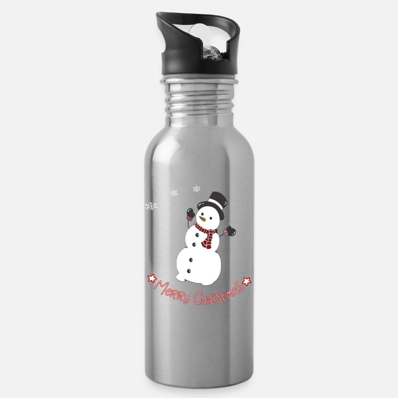 Fröhlicher Schneemann mit Schal - Trinkflasche mit integriertem Trinkhalm - Lightsilver