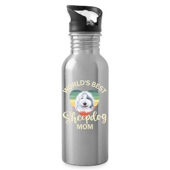 Old English Shepherd Bobtail Dog - Water bottle with straw - silver - Right