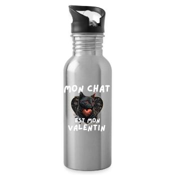 Mon chat est mon Valentin - Gourde avec paille intégrée - argent clair - Droite