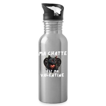 Chat félin cœur Valentine - Gourde avec paille intégrée - argent clair - Droite