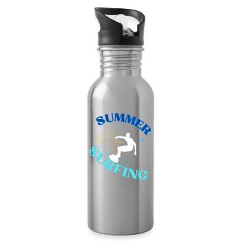 Sunset Surfing Vibes - Water bottle with straw - silver - Right