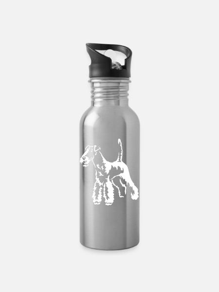 Foxterrier "Black Edition" - Trinkflasche mit integriertem Trinkhalm - Lightsilver