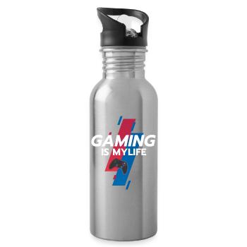 Gaming ist mein Leben - Trinkflasche mit integriertem Trinkhalm - Lightsilver - Rechts