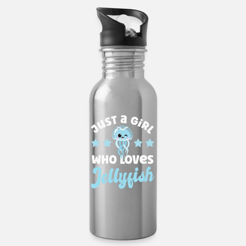 Qualle Quallen - Trinkflasche mit integriertem Trinkhalm - Lightsilver