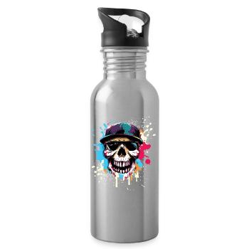 Totenkopf und Splash Urban Street - Trinkflasche mit integriertem Trinkhalm - Lightsilver - Rechts