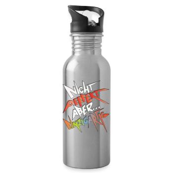 Witziger Spruch - Nicht perfekt aber einzigartig - Trinkflasche mit integriertem Trinkhalm - Lightsilver - Rechts