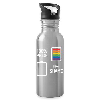 Pride Month - 100% Stolz, 0% Scham - Trinkflasche mit integriertem Trinkhalm - Lightsilver - Rechts