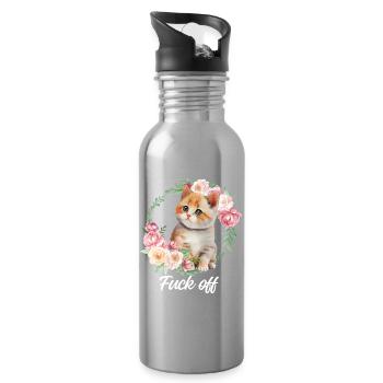 Cute annoyed kitten - Water bottle with straw - silver - Right