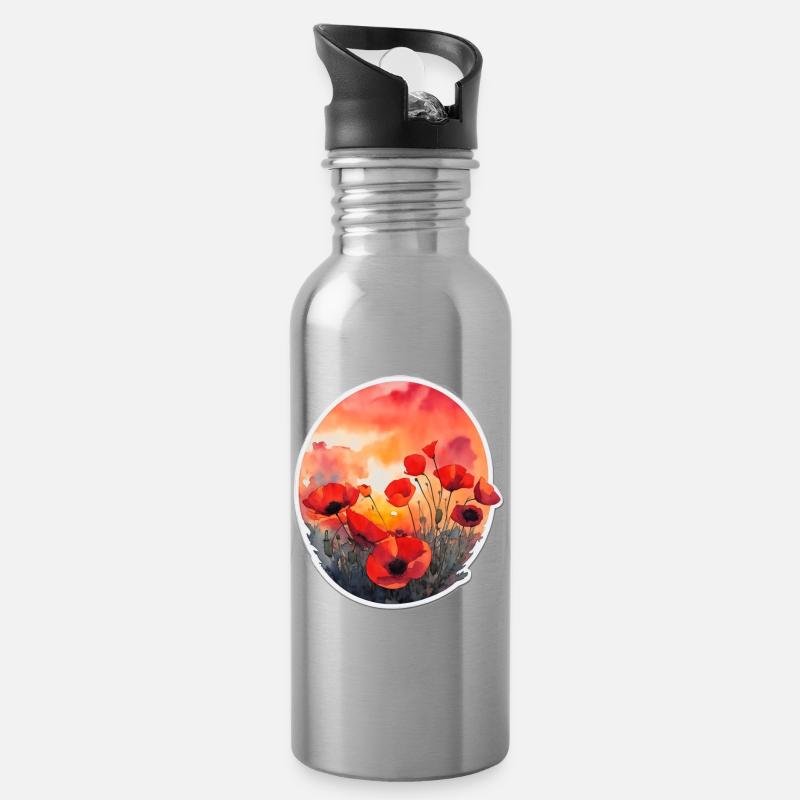 Poppyfield - Trinkflasche mit integriertem Trinkhalm - Lightsilver