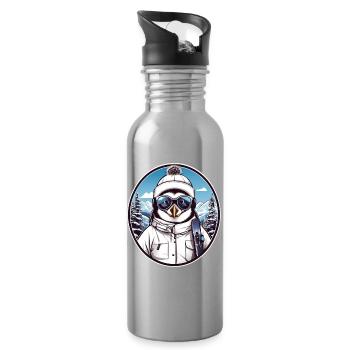 Cute Penguin - Water bottle with straw - silver - Right