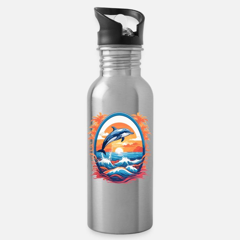 Delfin - Trinkflasche mit integriertem Trinkhalm - Lightsilver