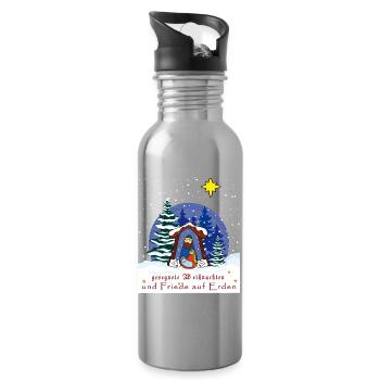 gesegnete Weihnachten, Weihnachtskrippe - Trinkflasche mit integriertem Trinkhalm - Lightsilver - Rechts