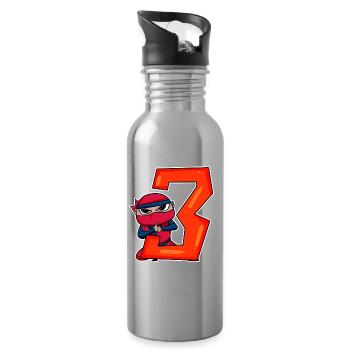 3 Year Old Boy Ninja - 3rd Birthday - I'm 3 - Water bottle with straw - silver - Right