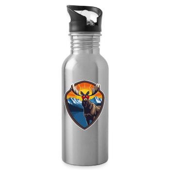 Cool moose with sunglasses, hiking, mountains - Water bottle with straw - silver - Right