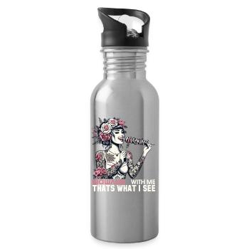 Shish kebab délicieux femme tatouage cadeau - Gourde avec paille intégrée - argent clair - Droite