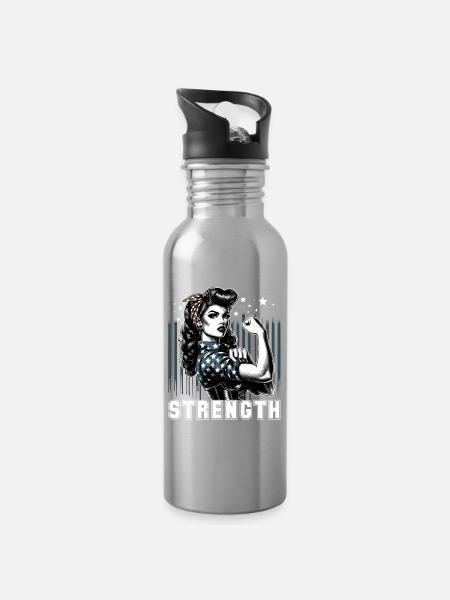 Stärke Frau Rockabilly Geschenk - Trinkflasche mit integriertem Trinkhalm - Lightsilver