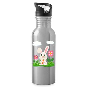 Cute Rabbit with Carrot Bunny Bunny Easter Bunny - Water bottle with straw - silver - Right