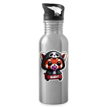 Panda bébé en capuche noir - Gourde avec paille intégrée - argent clair - Droite