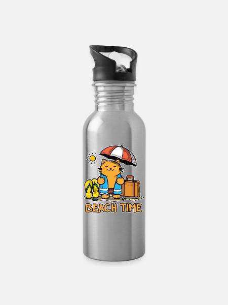 Strandzeit 1 - Trinkflasche mit integriertem Trinkhalm - Lightsilver