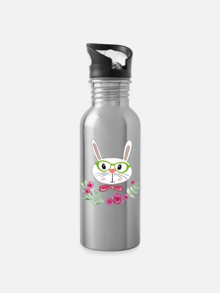 Osterhase Osterfest - Trinkflasche mit integriertem Trinkhalm - Lightsilver