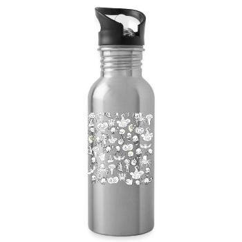 Gruselige Halloween Zeichnungen Schwarz Weiß - Trinkflasche mit integriertem Trinkhalm - Lightsilver - Rechts