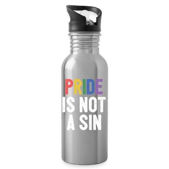 LGBTQ Pride Month - Pride is Not a Sin - Water bottle with straw - silver - Right