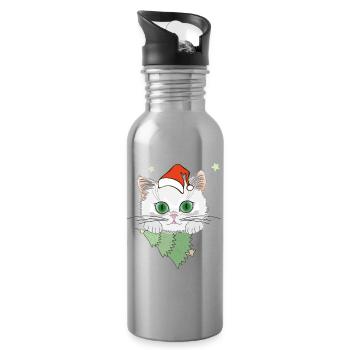 Katze mit Weihnachtsbaum - Trinkflasche mit integriertem Trinkhalm - Lightsilver - Rechts