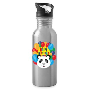 Pandabär mit Luftballons und Happy Birthday. - Trinkflasche mit integriertem Trinkhalm - Lightsilver - Rechts