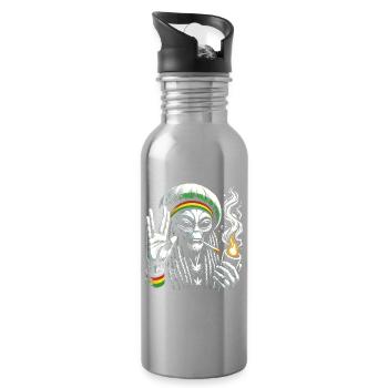 Rasta Alien – Chill and Cosmic Vibes Design - Water bottle with straw - silver - Right
